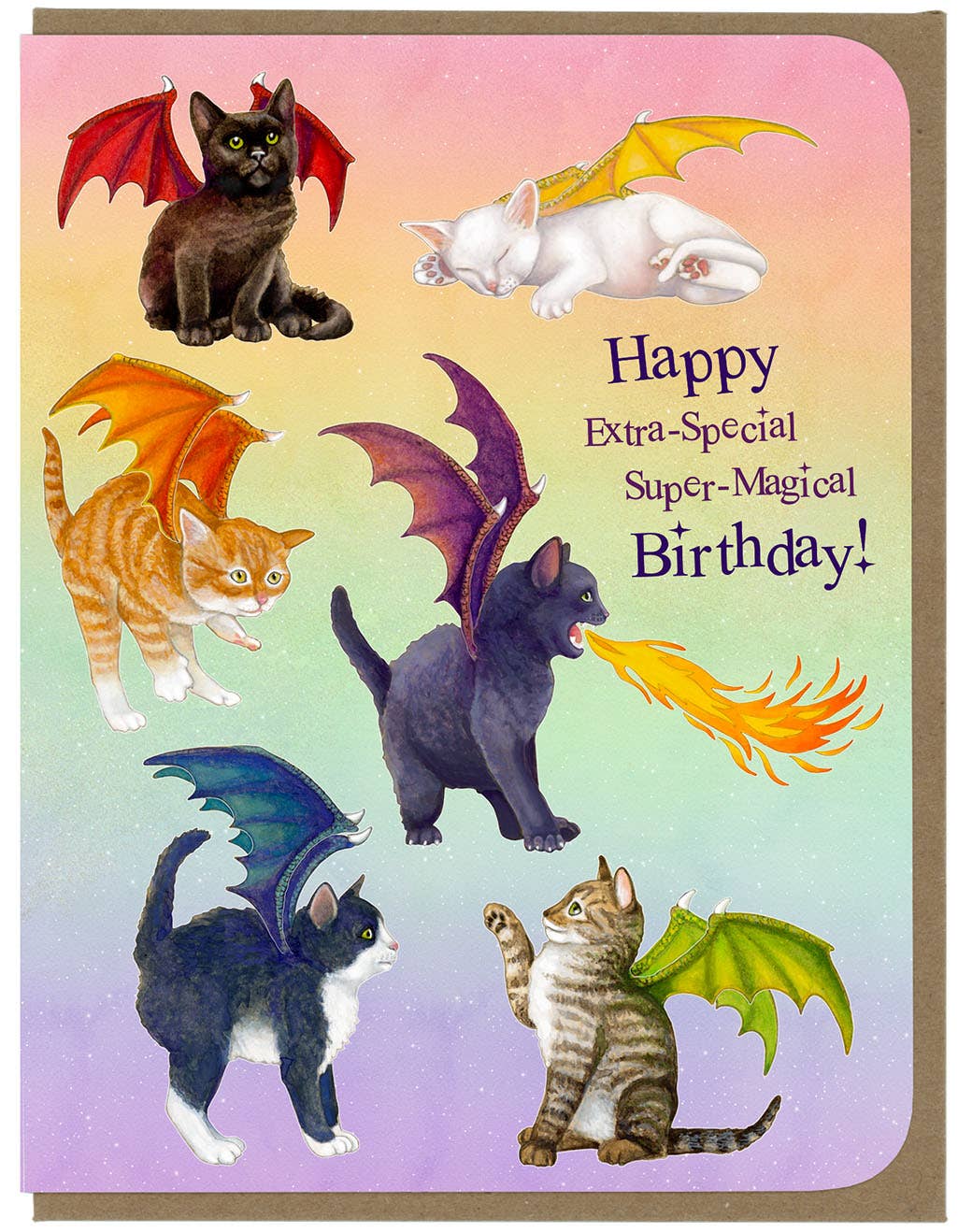 BIRTHDAY - Super Magical Dragon Kittens - Greeting Card