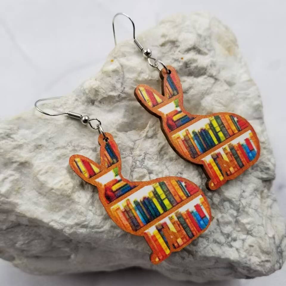 Easter Bunny Bookshelf Dangles Earrings
