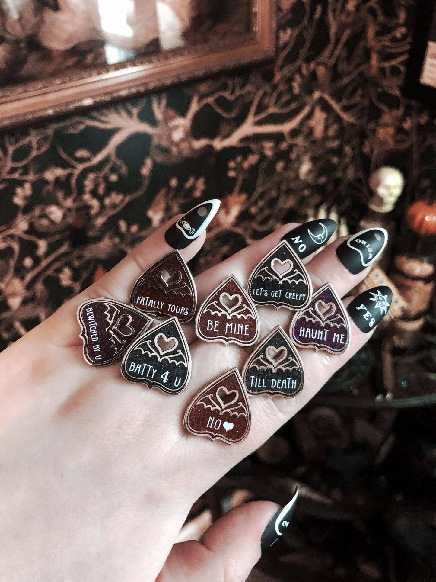 Planchette Valentines - Mini Enamel Pins: Batty 4 U