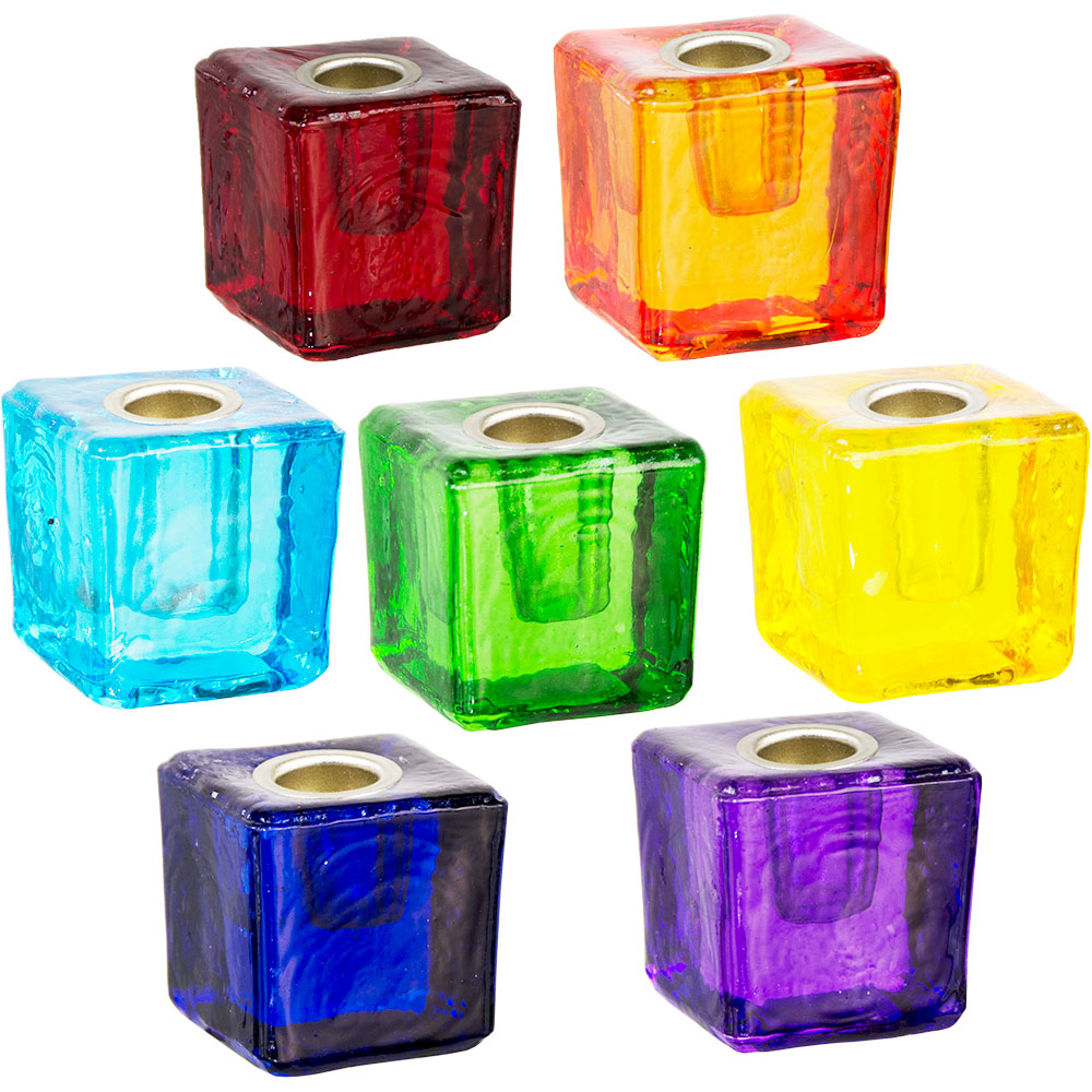 Glass Rainbow Cube Candle Holders