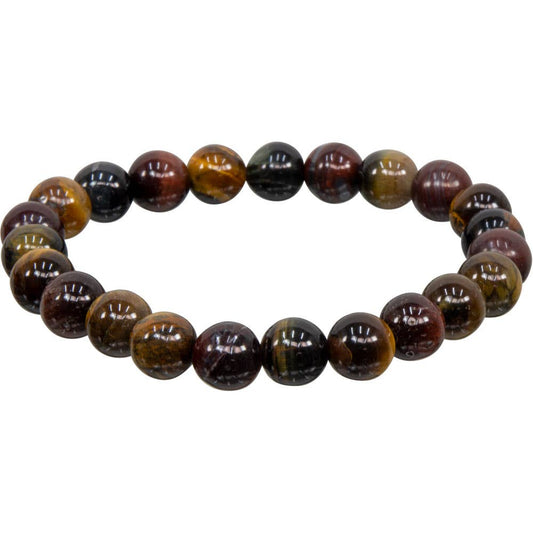 Tri Colored Tiger Eye Bracelet 8mm Round Beads