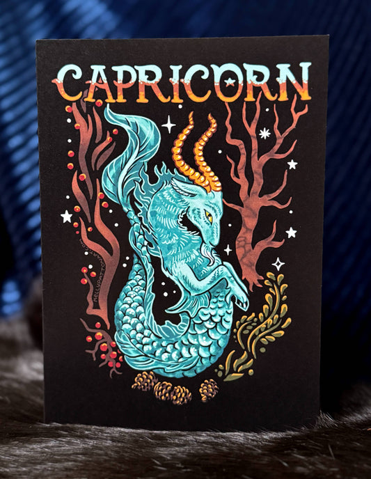 "Capricorn" Zodiac Goat Design , 5" x 7" Greeting Card