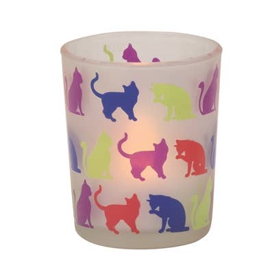 Cats Silhouette Votive Holder - Frosted Glass