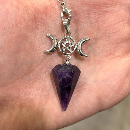 Triple Moon Gemstone Pendulums: Amethyst