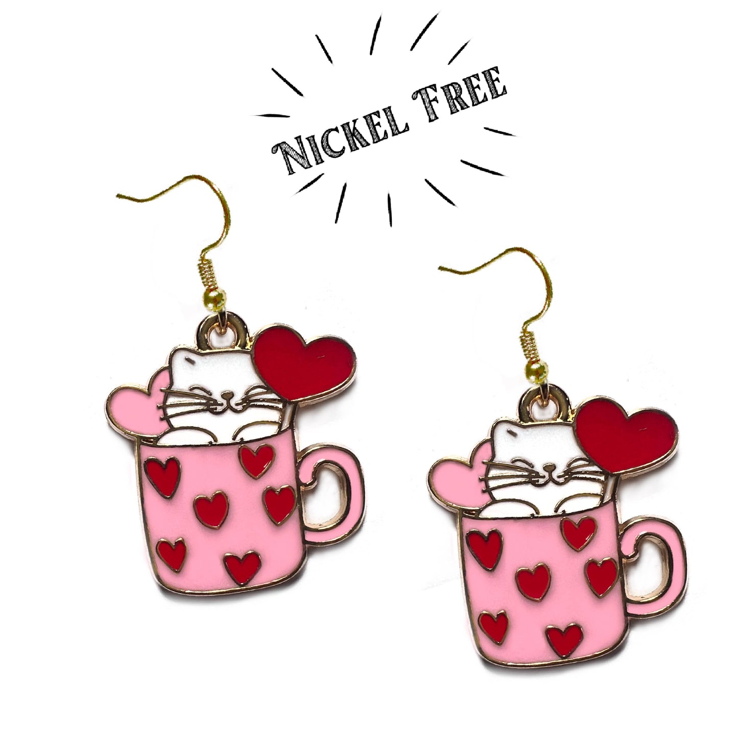 Adorable Cat in a Cup Earrings 