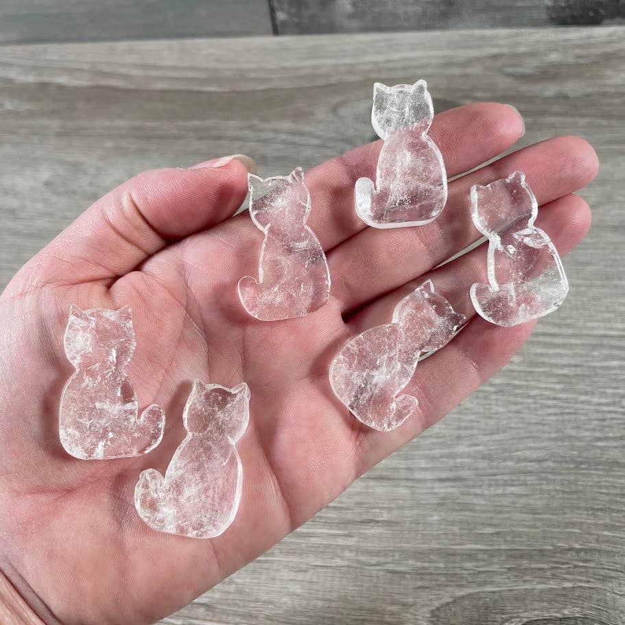 Flat Cat Figurine – Small Crystal Carving for Retailers: Assorted