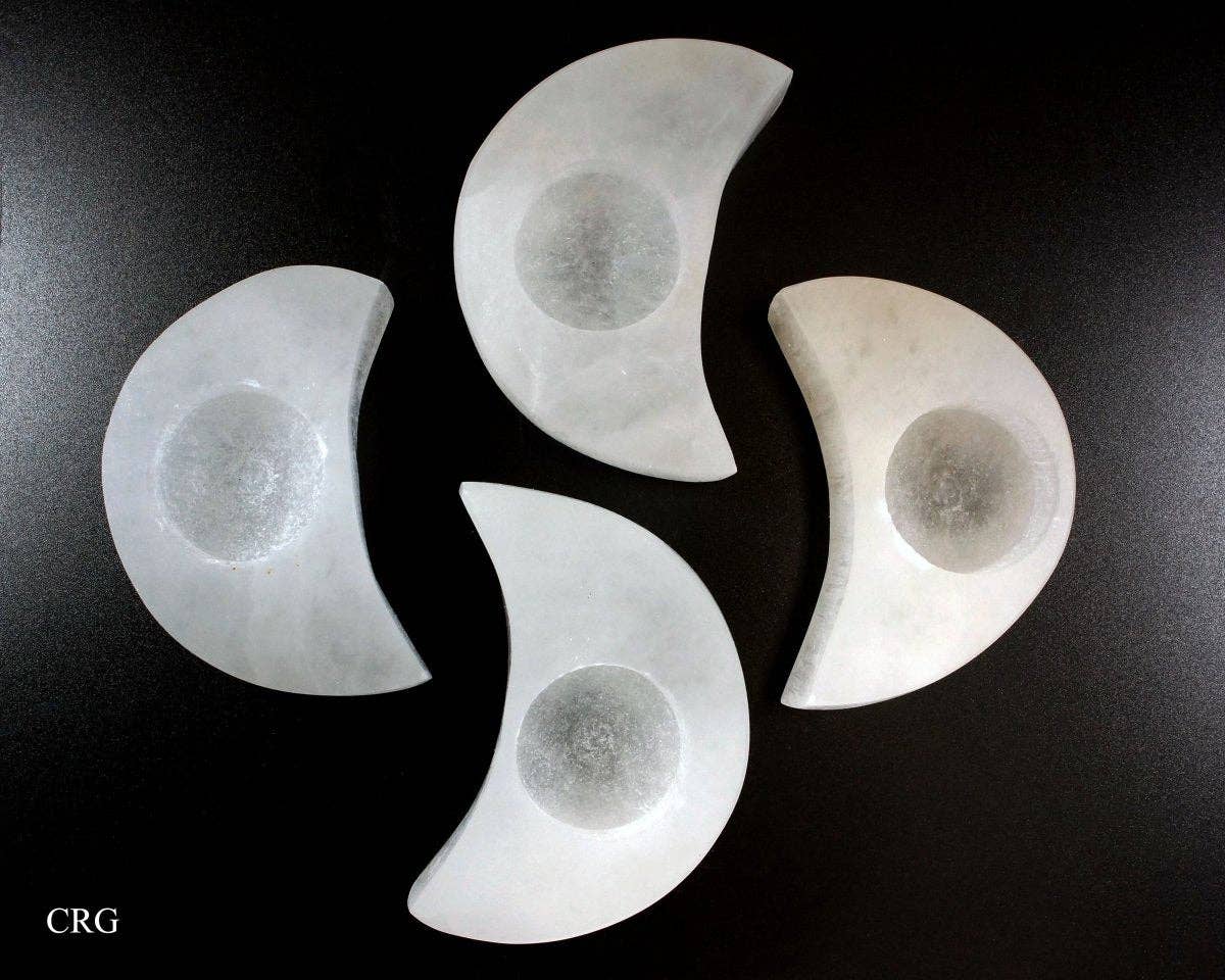 Selenite Moon Tealight Candle Holder Size 4 Inches Crystal Gemstone Home Decor: 1 Piece