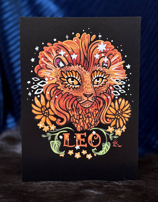 "Leo" Zodiac Lion Design , 5" x 7" Greeting Card