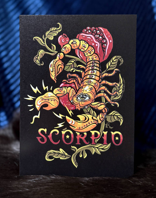 "Scorpio" Zodiac Pomegranate Design , 5" x 7" Greeting Card