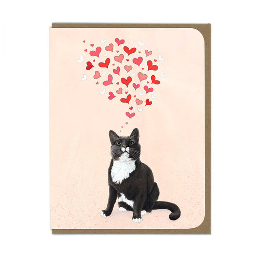 Tuxedo Cat with Hearts - Blank Card
