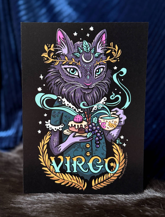 "Virgo" Zodiac Cat Design , 5" x 7" Greeting Card