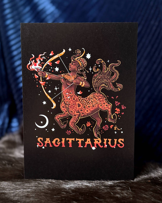 "Sagittarius" Zodiac Leopard Design , 5" x 7" Greeting Card