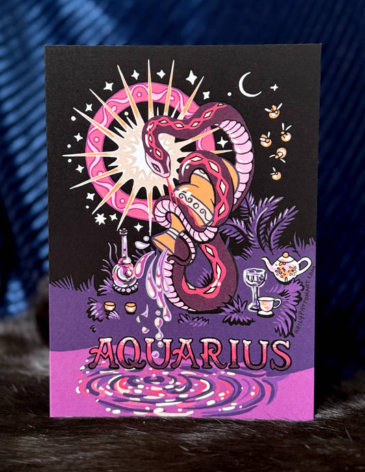 "Aquarius" Zodiac Snake Design , 5" x 7" Greeting Card