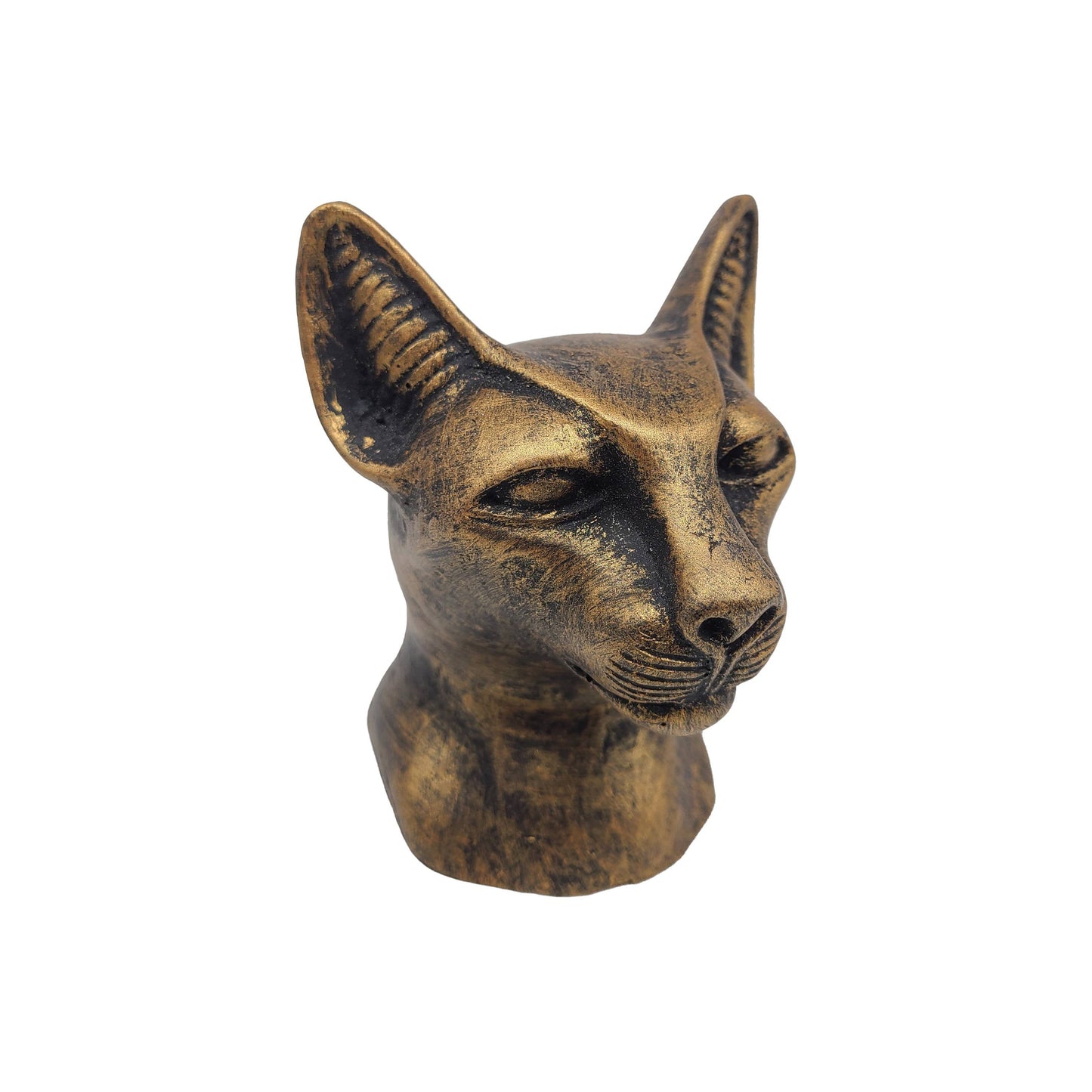Bastet Cat Bust Statue Bronze Small -3.5" - Egyptian Goddess