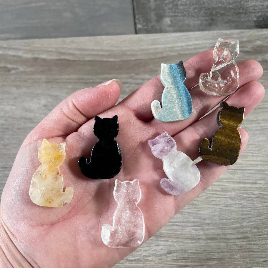 Flat Cat Figurine – Small Crystal Carving for Retailers: Assorted