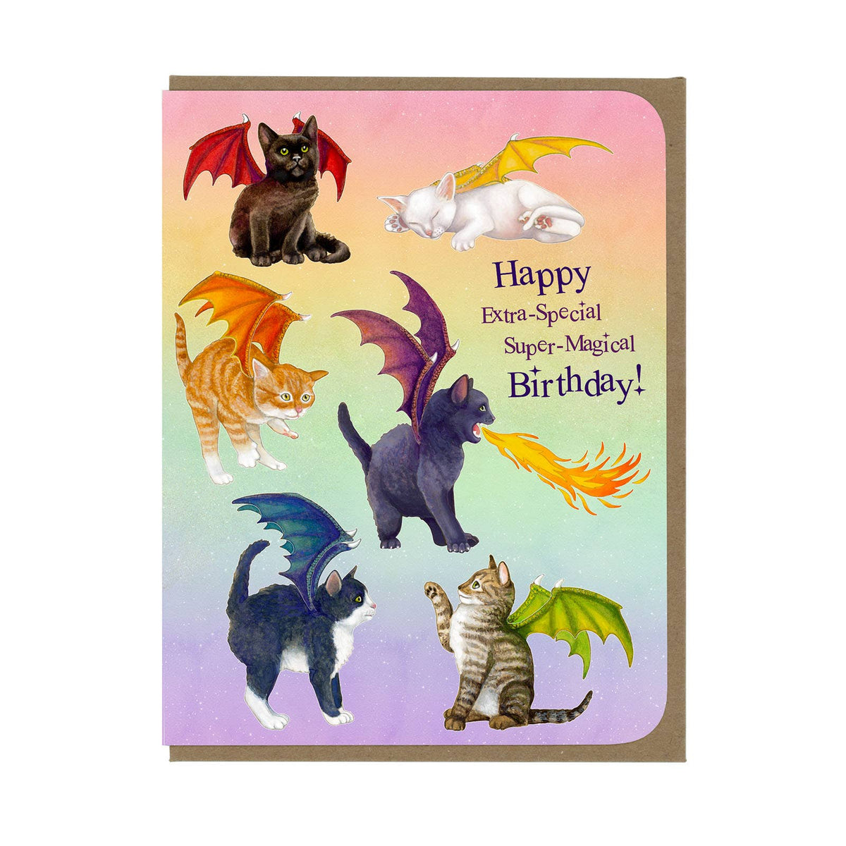 BIRTHDAY - Super Magical Dragon Kittens - Greeting Card 
