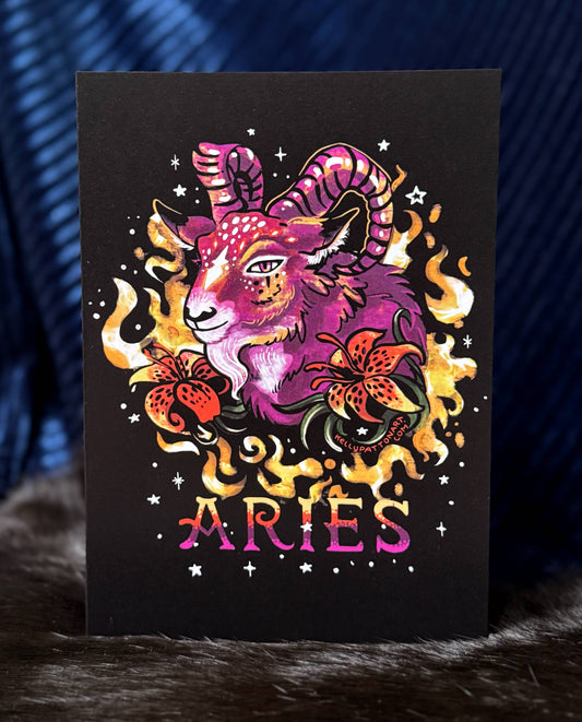 "Aries" Zodiac Ram Design , 5" x 7" Greeting Card