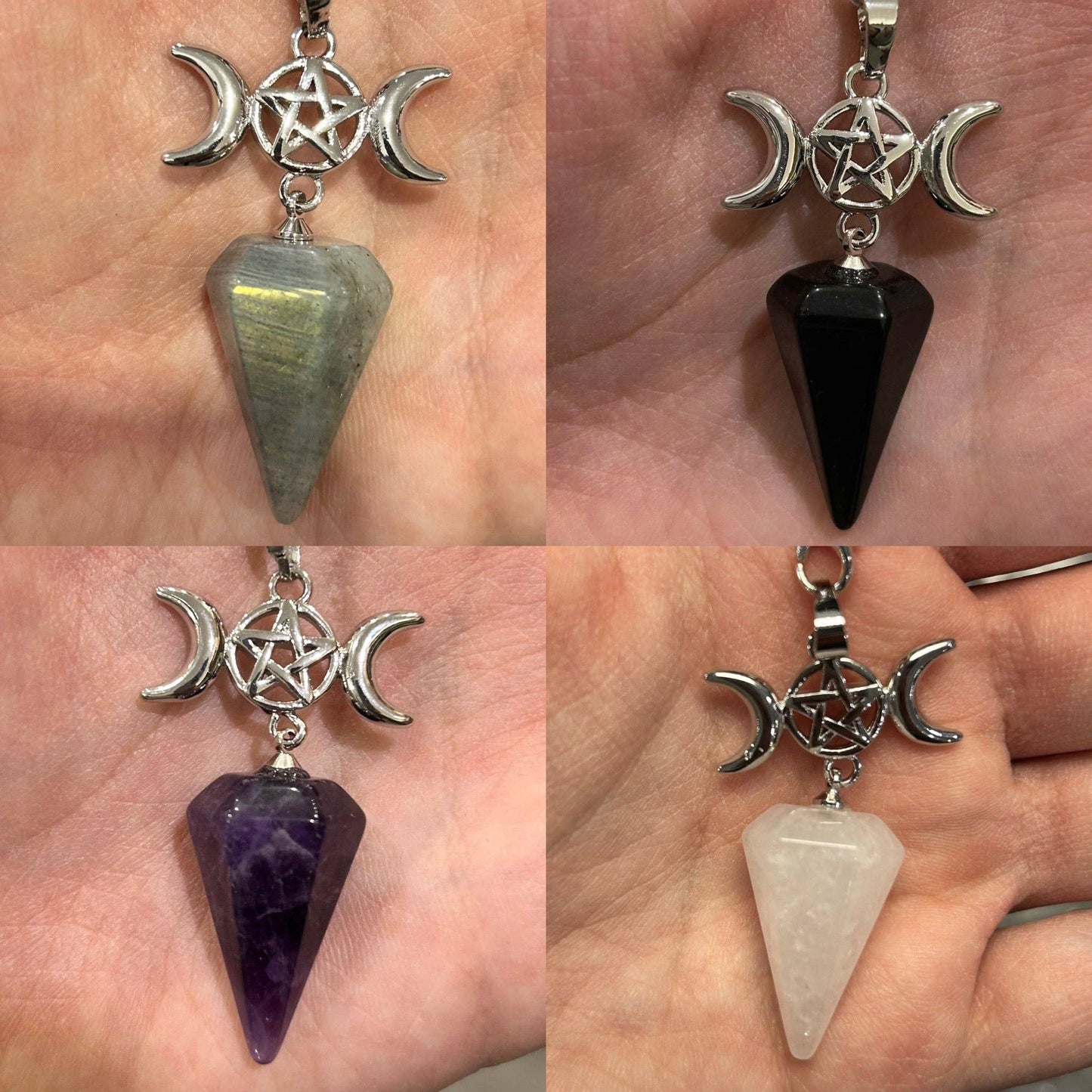 Triple Moon Gemstone Pendulums: Amethyst