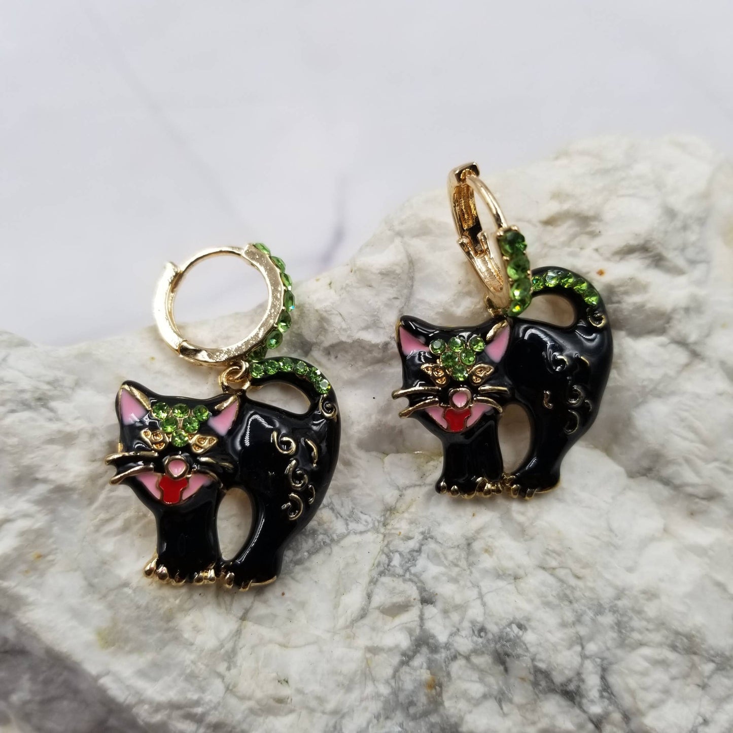 Black Cat Crystal Earrings