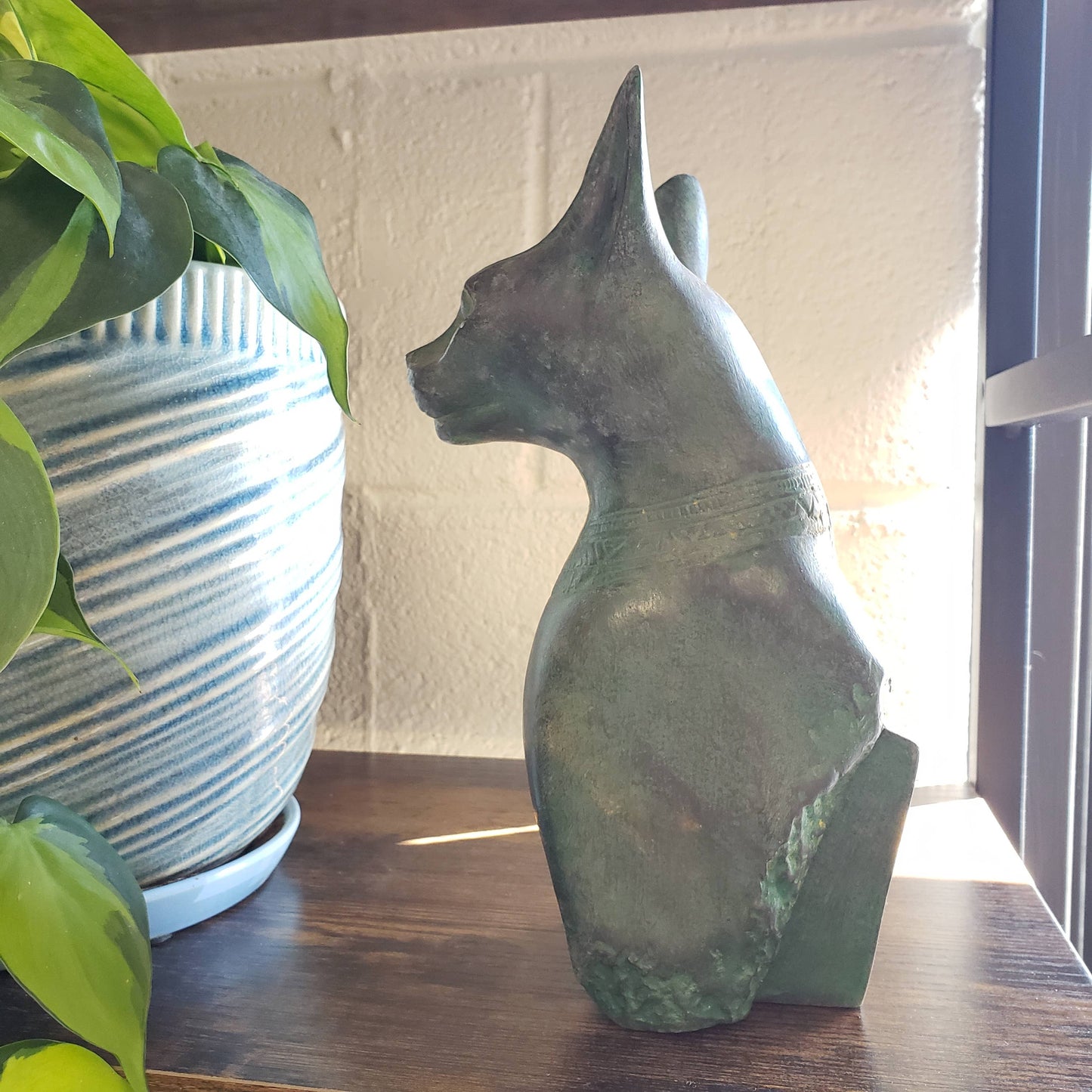Bastet Cat Bust Statue Patina Large- 9.5" -Egyptian Goddess