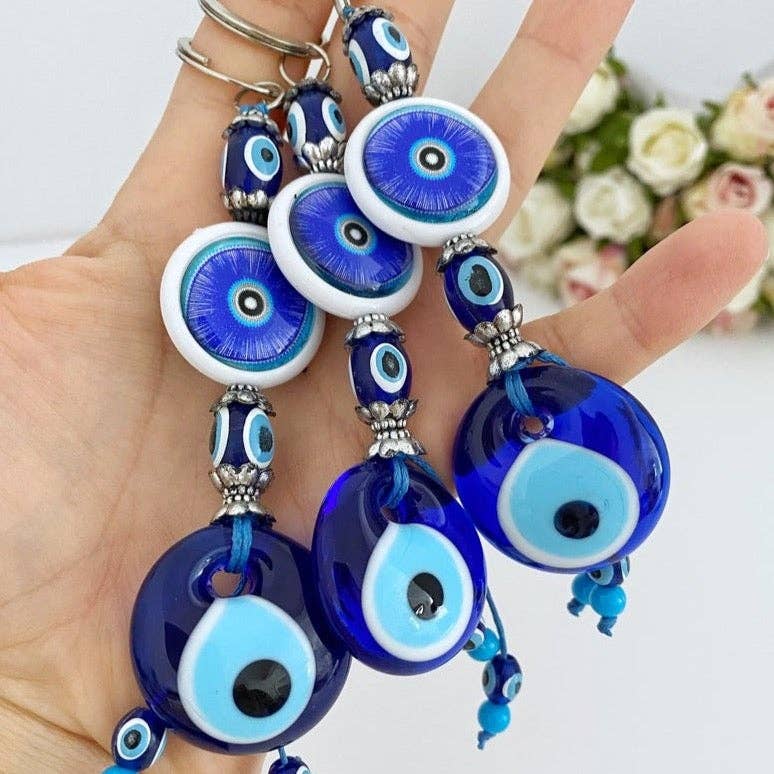 Blue Evil Eye Keychain, Evil Eye Bead, Evil Eye Keyring, Good Luck Charm