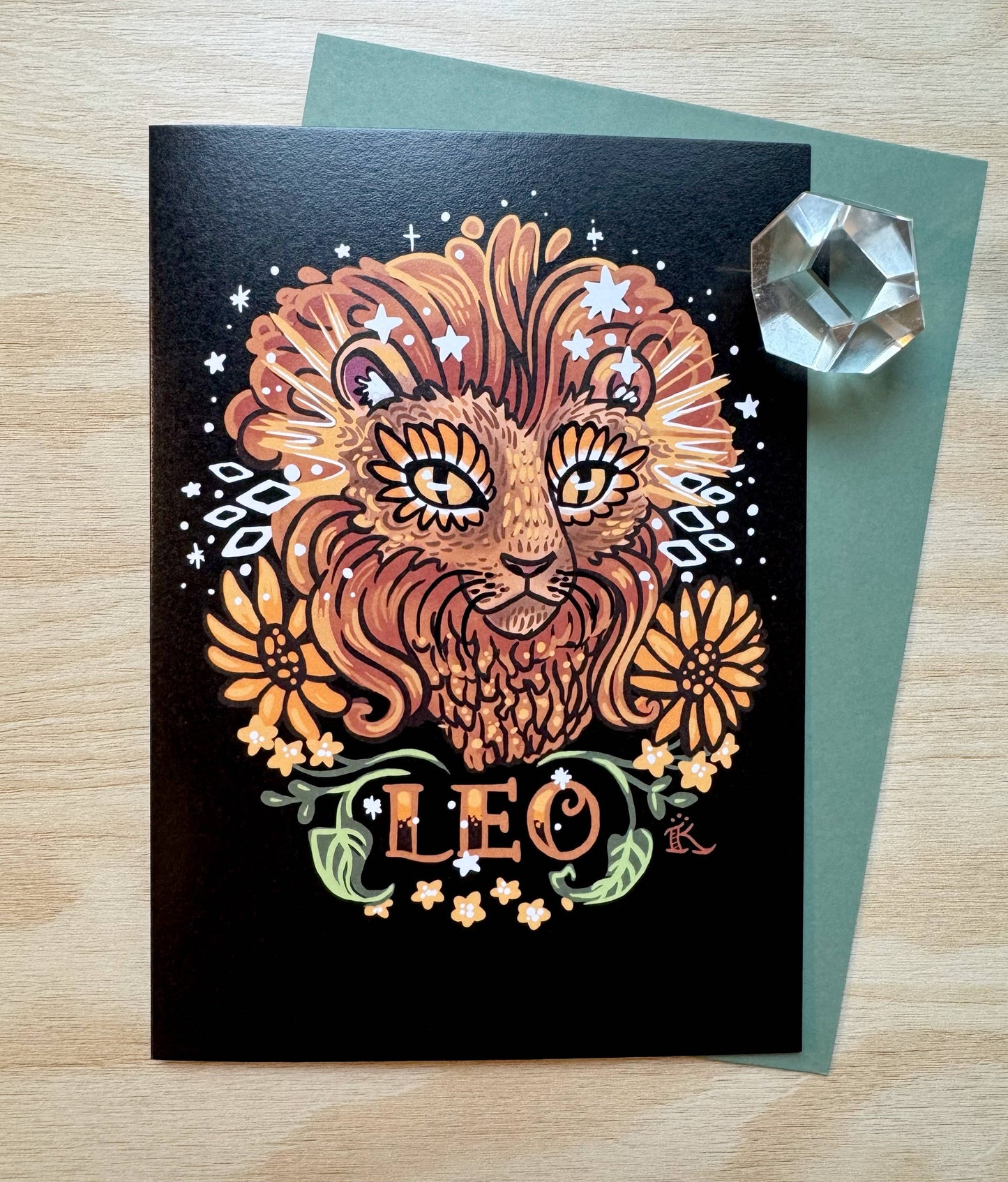 "Leo" Zodiac Lion Design , 5" x 7" Greeting Card