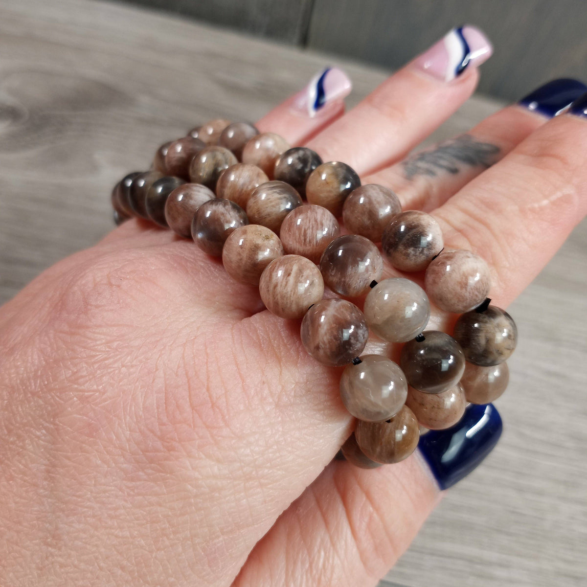 Gemstone 8 mm Round Bracelets: Black Moonstone