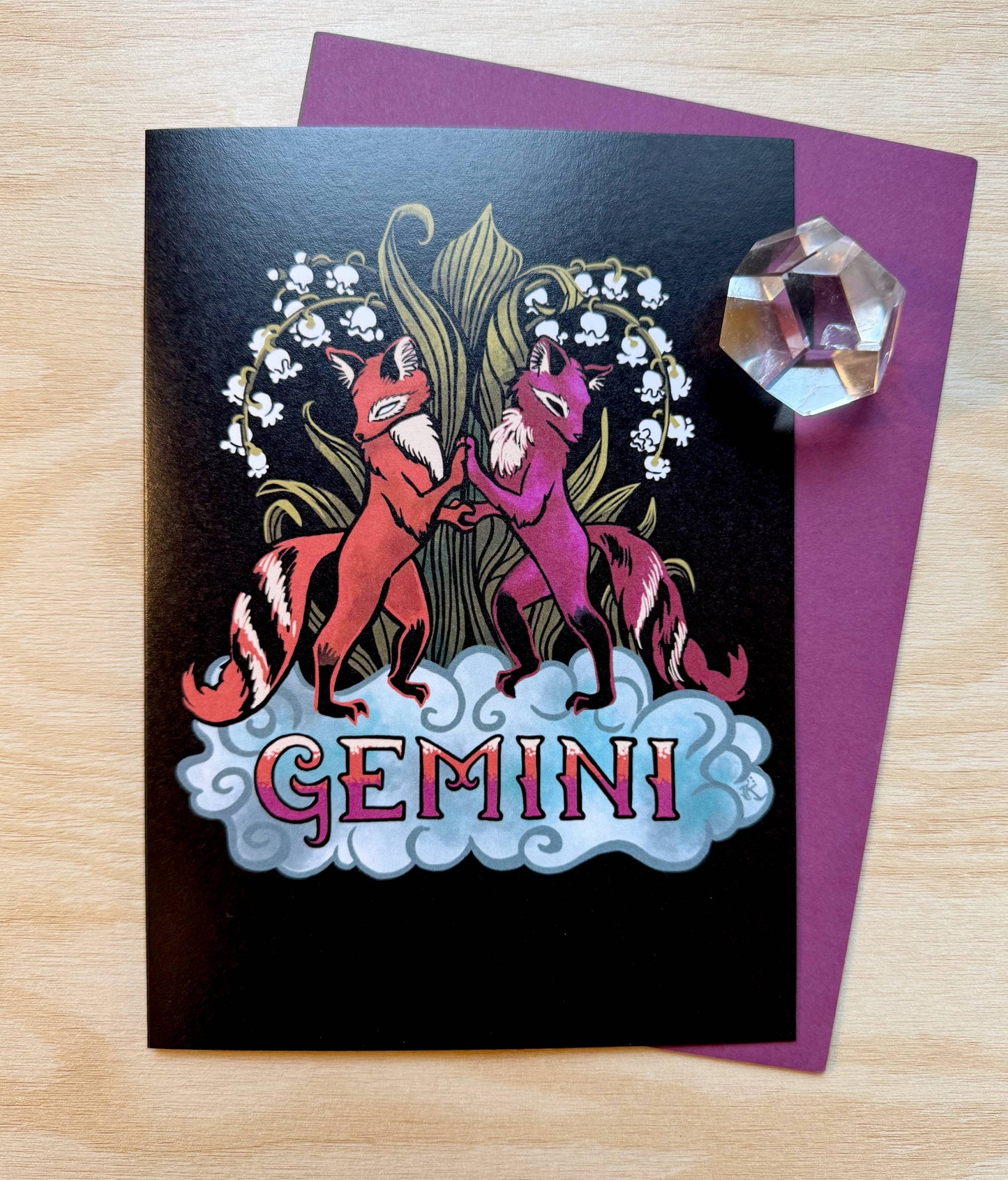 "Gemini" Zodiac Fox Design , 5" x 7" Greeting Card