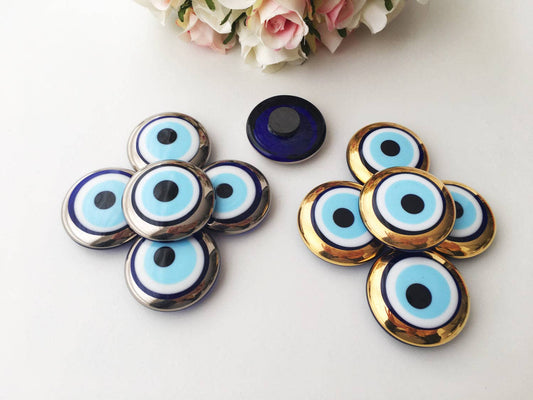 Glass evil eye magnet, gold and silver evil eye charm: Silver