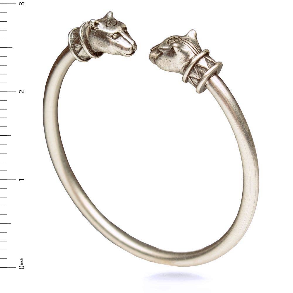Silver - Egyptian Cat Cuff Bracelet - Silver Finish - Bastet Goddess