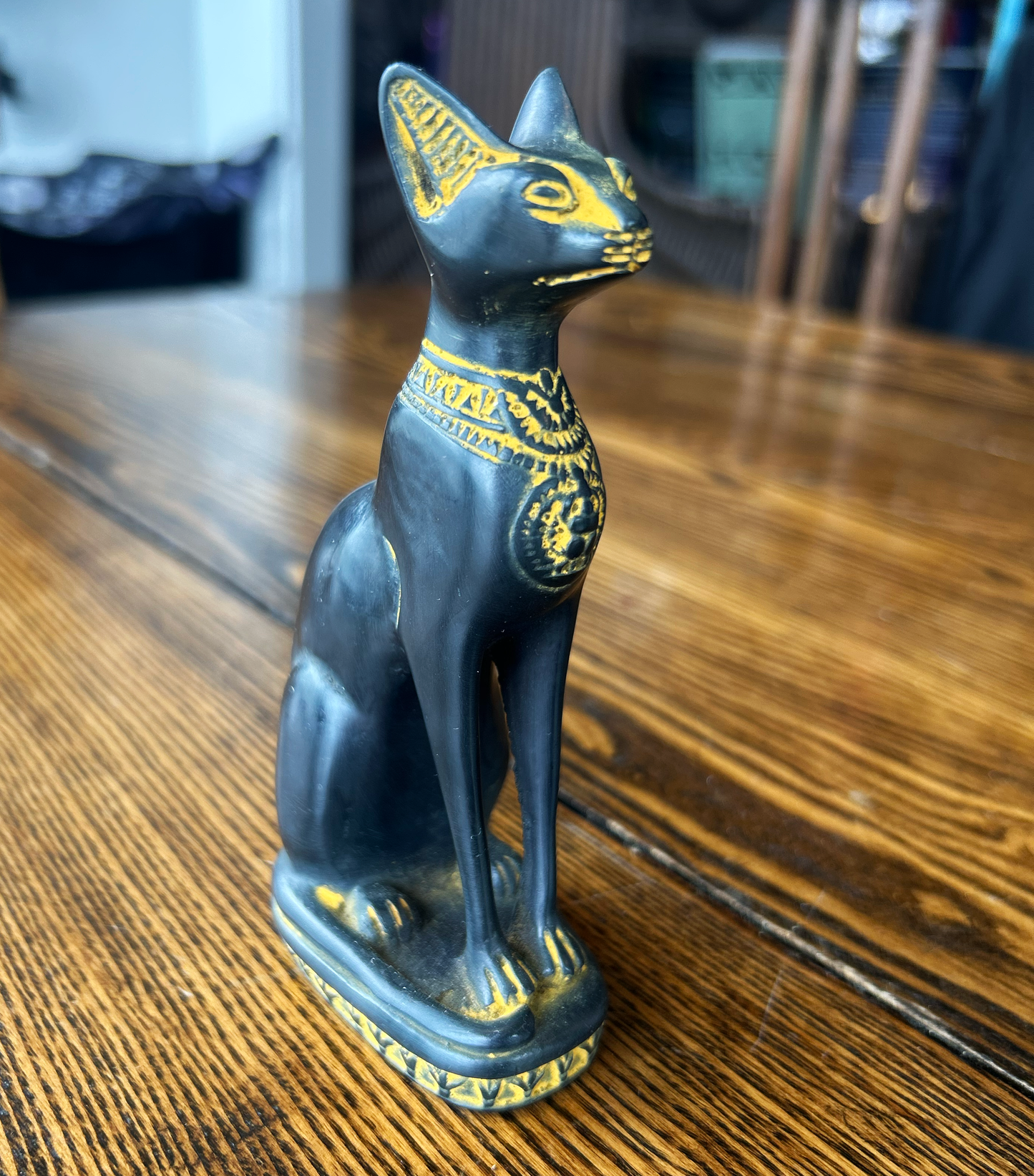 Bastet Cats Statues - Black with Antique Gold Accents Small 5.5"