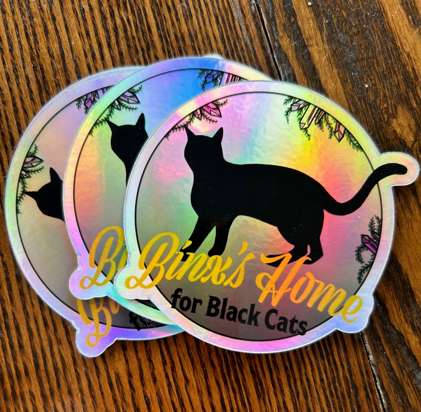 Binx's holographic sticker 3" | Binx's Home for Black Cats logo