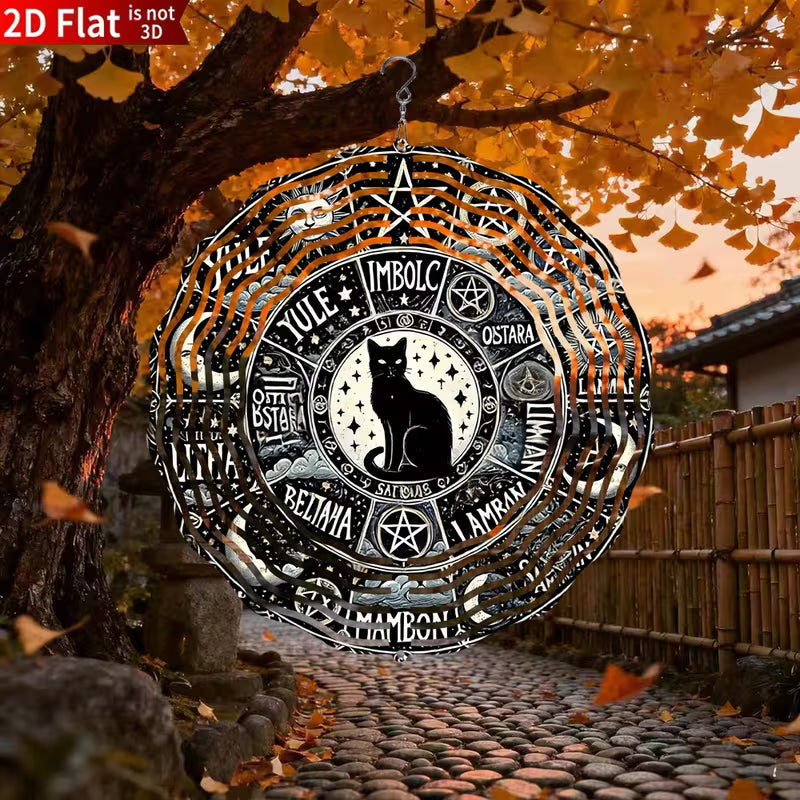 Hanging Metal Cat Wheel of the Year Moon Phase Decor