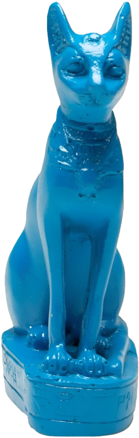 Blue Bastet Egyptian Cat Statue with Hieroglyphics. Handmade using resin.