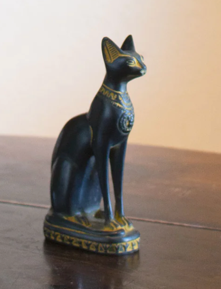 Bastet Cats Statues - Black with Antique Gold Accents Small 5.5"