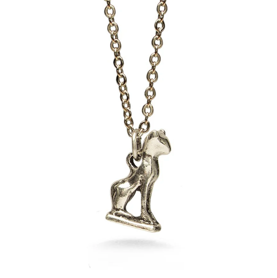 Bastet Cat Pendant, 18" - Antiqued Silver