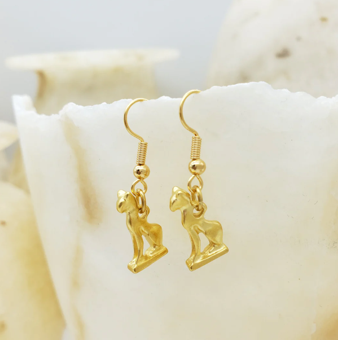 Bastet Cat Earrings - gold tone
