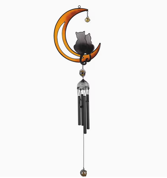 Large Moon Cats Stained Glass Wind Chime