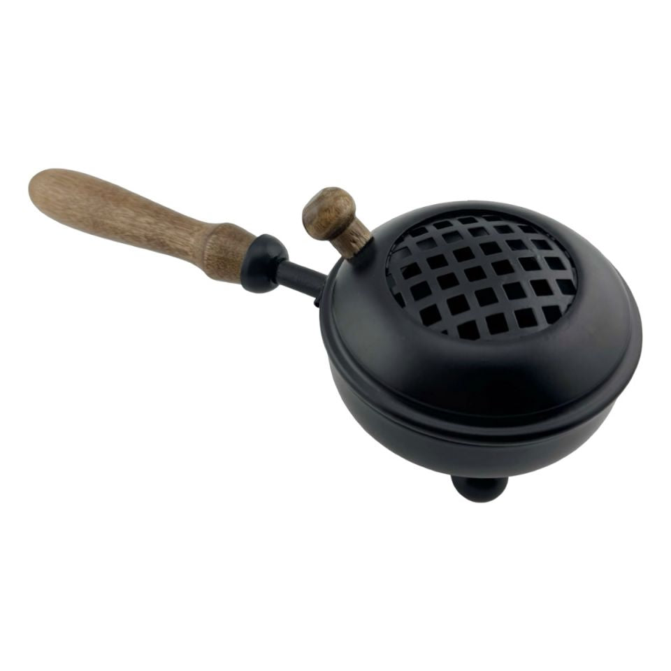 Cast Iron Censer w/lid and wooden handle