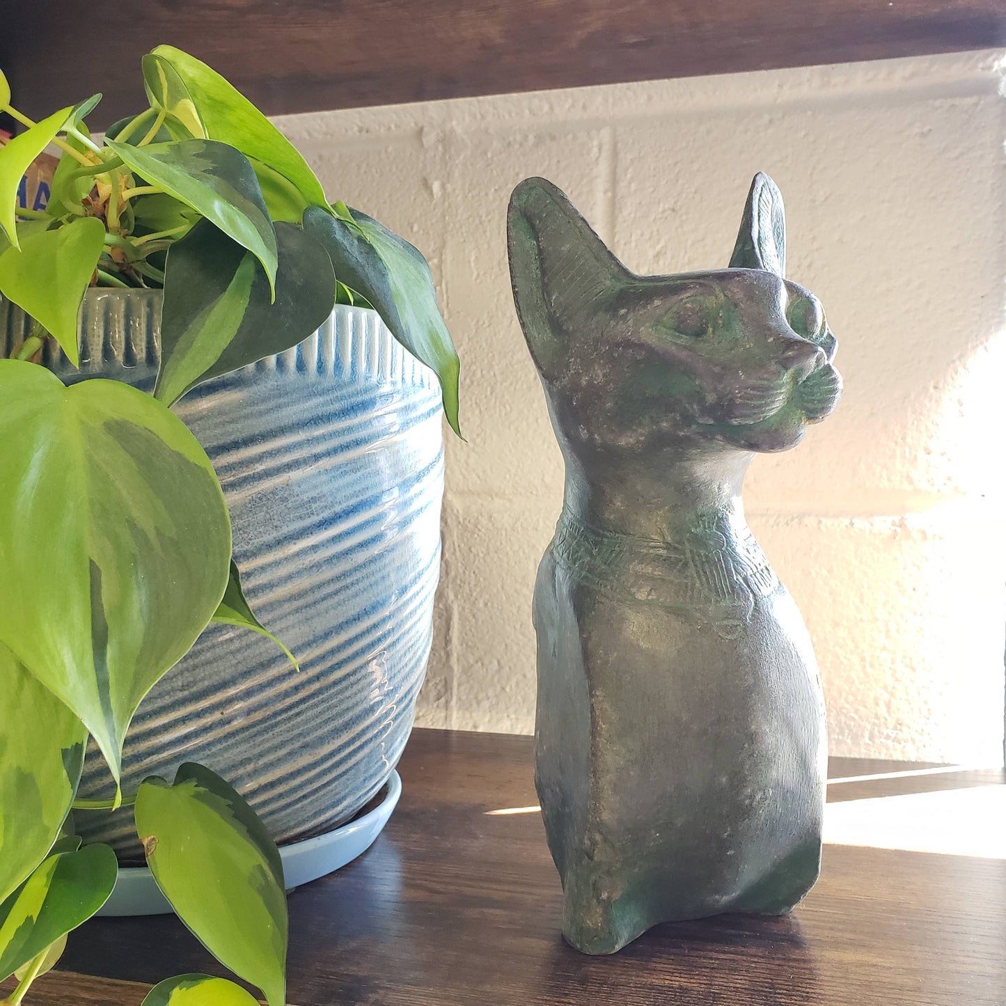 Bastet Cat Bust Statue Patina Large- 9.5" -Egyptian Goddess
