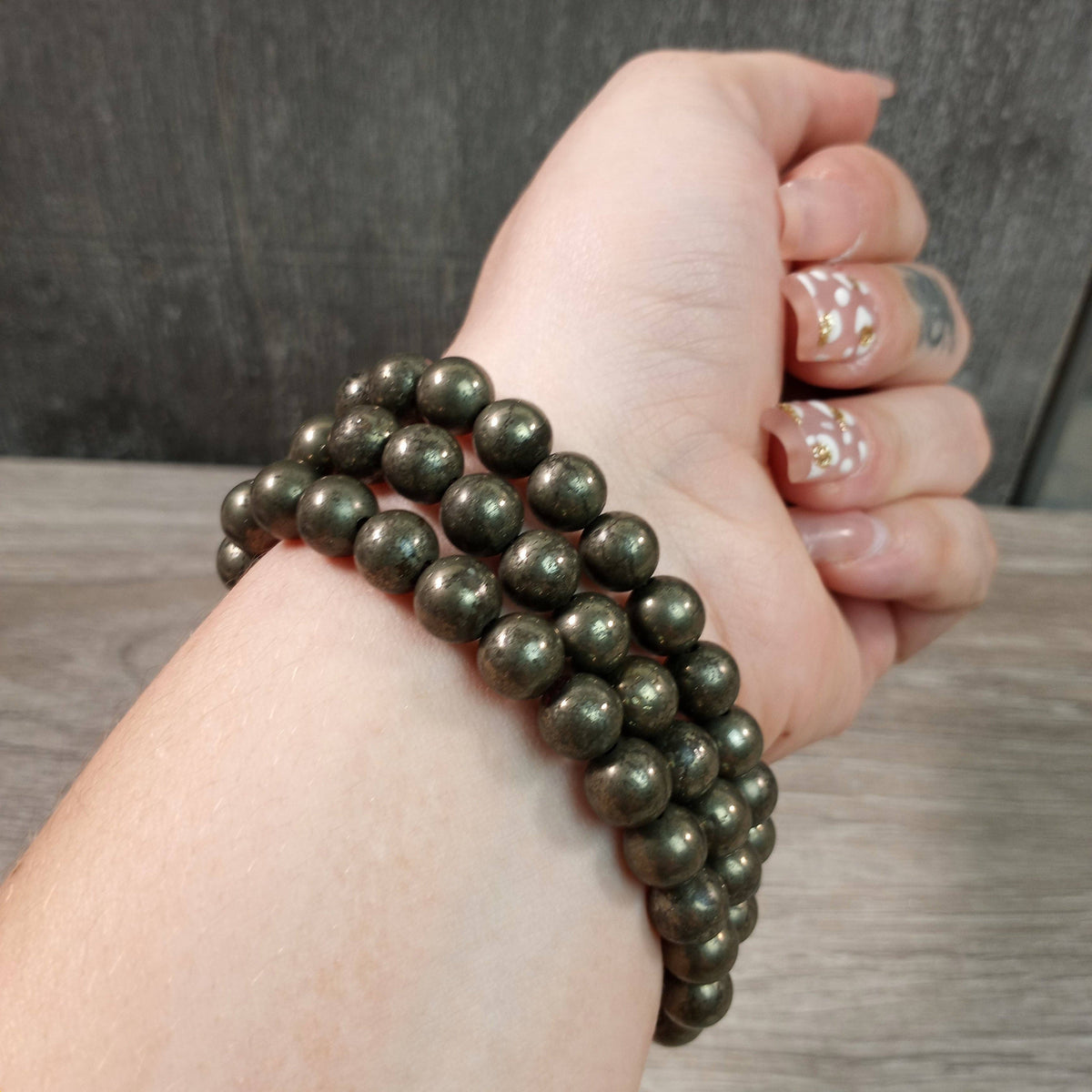 Gemstone 8 mm Round Bracelets: Pyrite Fools Gold