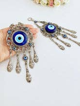 Evil Eye Wall Hanging, Blue Evil Eye Bead, Metal Wall Decor