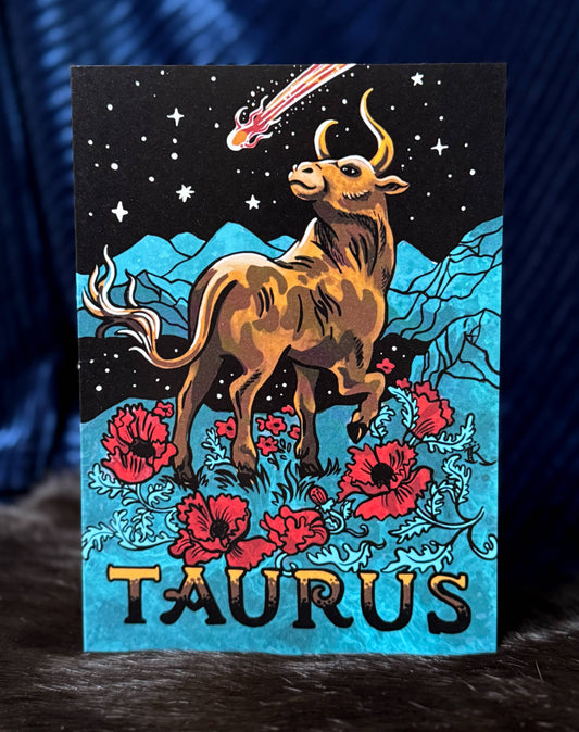 "Taurus" Zodiac Bull Design , 5" x 7" Greeting Card