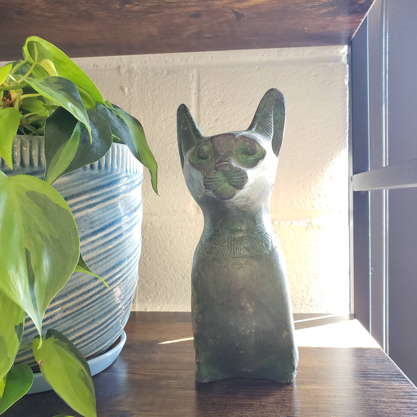Bastet Cat Bust Statue Patina Large- 9.5" -Egyptian Goddess