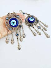 Evil Eye Wall Hanging, Blue Evil Eye Bead, Metal Wall Decor