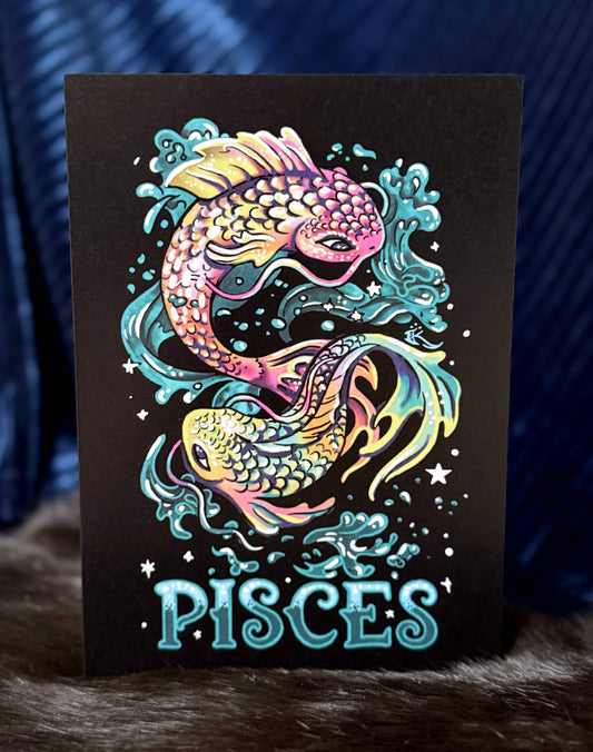 "Pisces" Zodiac Koi Fish Design , 5" x 7" Greeting Card