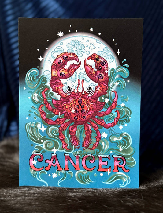 "Cancer" Zodiac Crab Design , 5" x 7" Greeting Card