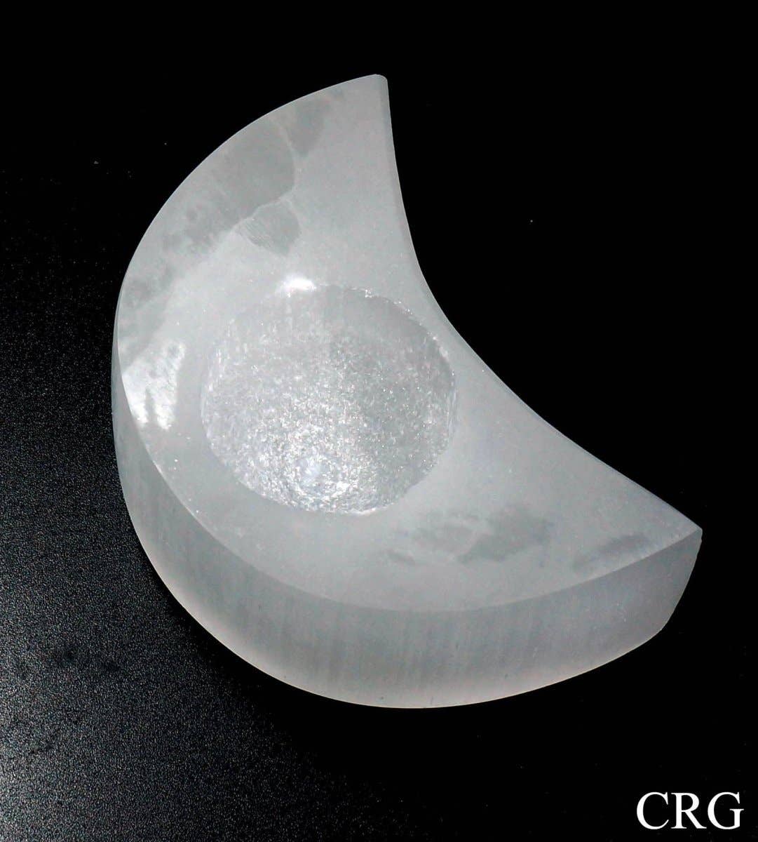 Selenite Moon Tealight Candle Holder Size 4 Inches Crystal Gemstone Home Decor: 1 Piece
