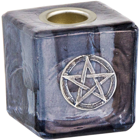 Mini Glass Candle Holder Pentacle Black