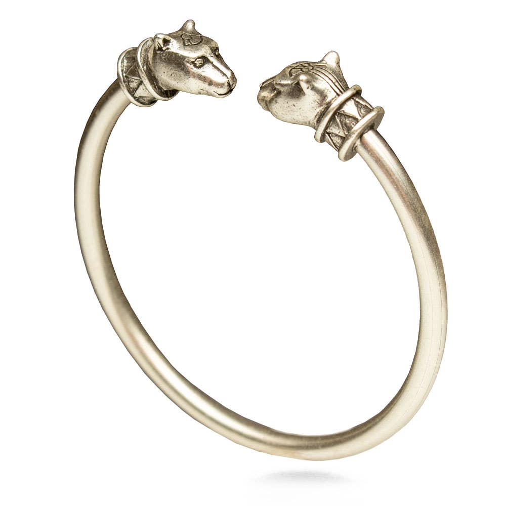 Silver - Egyptian Cat Cuff Bracelet - Silver Finish - Bastet Goddess